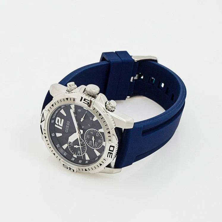 Guess Commander GW0211G1 Silver Case Blue Dial Blue Rubber Strap Men's Watch