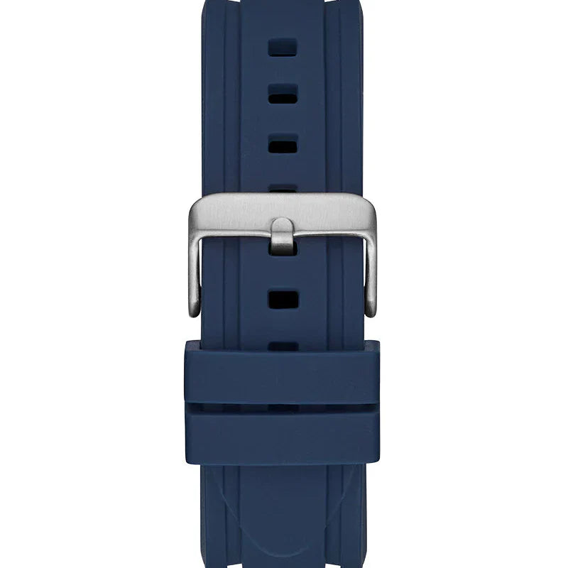 Guess Commander GW0211G1 Silver Case Blue Dial Blue Rubber Strap Men's Watch
