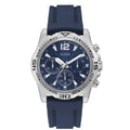 Guess Commander GW0211G1 Silver Case Blue Dial Blue Rubber Strap Men's Watch