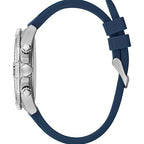 Guess Commander GW0211G1 Silver Case Blue Dial Blue Rubber Strap Men's Watch