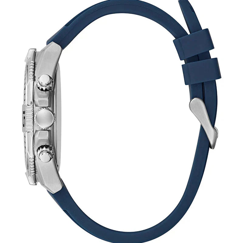 Guess Commander GW0211G1 Silver Case Blue Dial Blue Rubber Strap Men's Watch