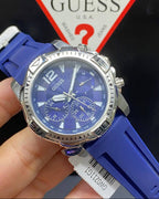 Guess Commander GW0211G1 Silver Case Blue Dial Blue Rubber Strap Men's Watch