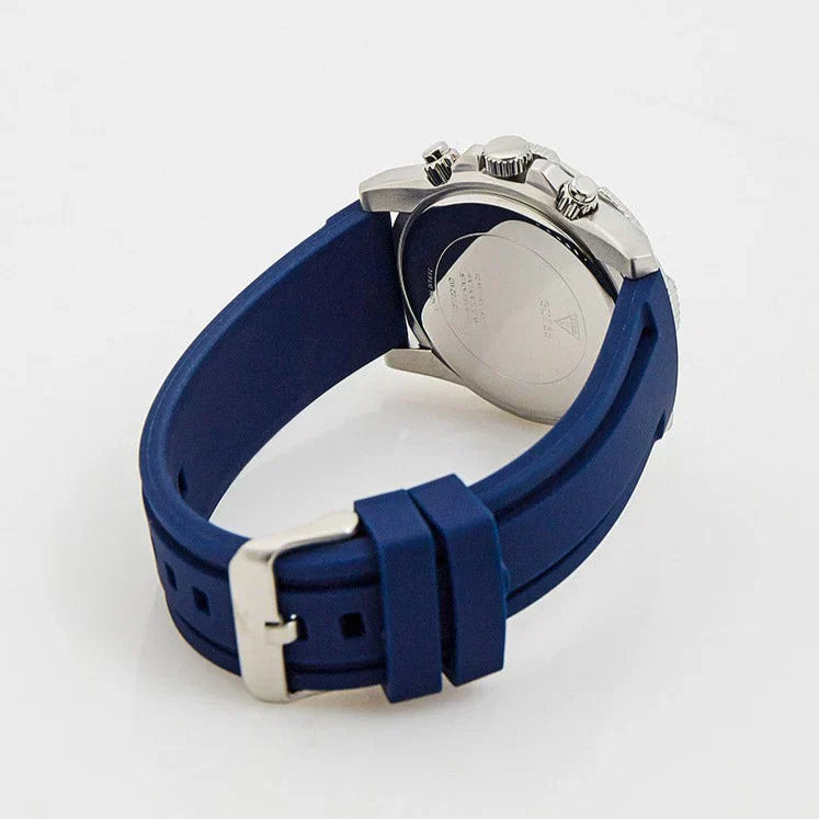 Guess Commander GW0211G1 Silver Case Blue Dial Blue Rubber Strap Men's Watch