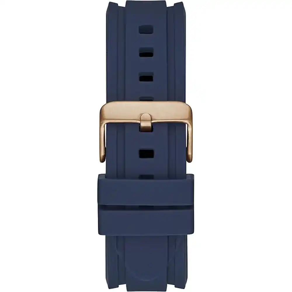 ساعة رجالي من Guess Commander GW0211G4 بحزام مطاطي وإطار أزرق وهيكل ذهبي وردي
