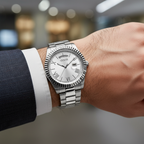 Guess GW0265G6 Silver Case Silver Dial Day-Date Fluted Bezel Men's Watch