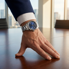 ساعة يد رجالية Guess Connoisseur GW0265G7 بلون فضي مع ميناء أزرق