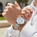Guess Tailor GW0368G1 Silver Mesh Skeleton Dial Men's Watch