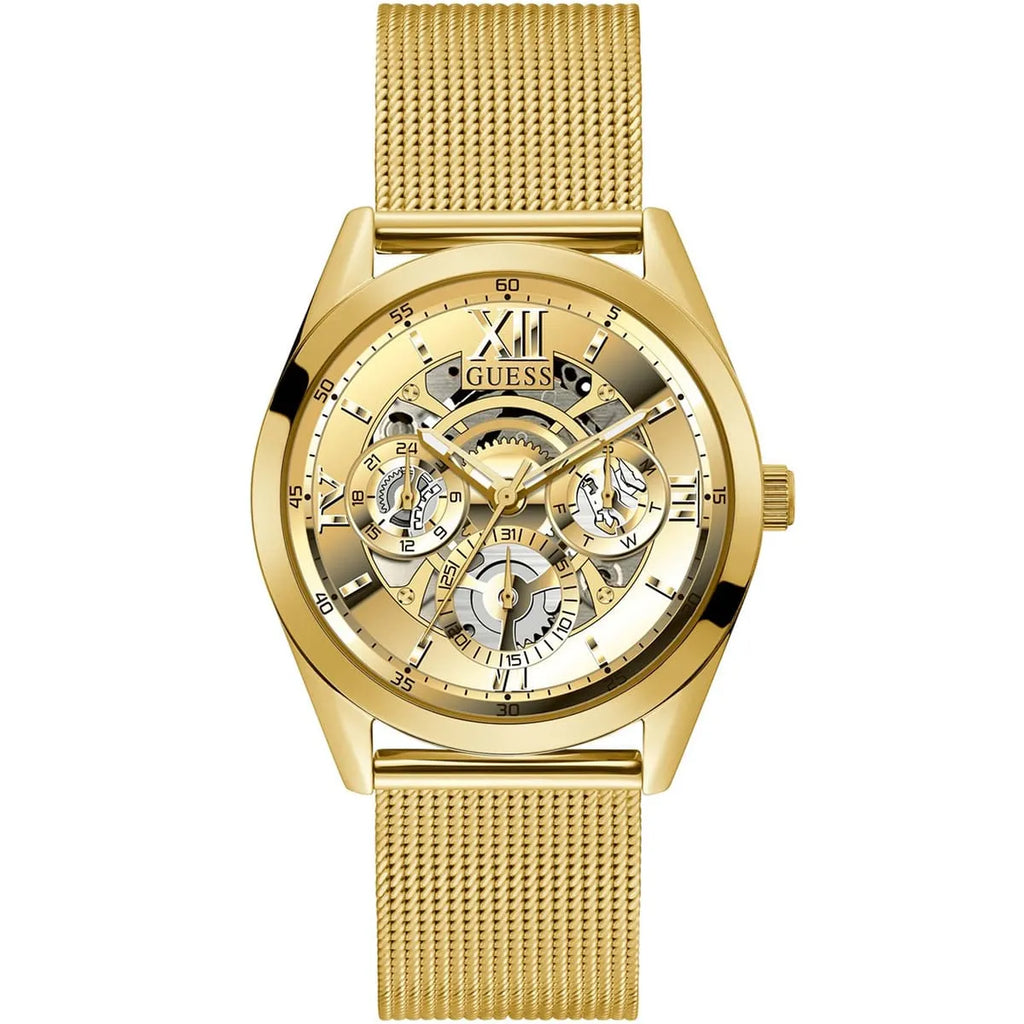 Guess Tailor GW0368G2 Gold Mesh Skeleton Dial Men's Watch