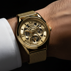 Guess Tailor GW0368G2 Gold Mesh Skeleton Dial Men's Watch