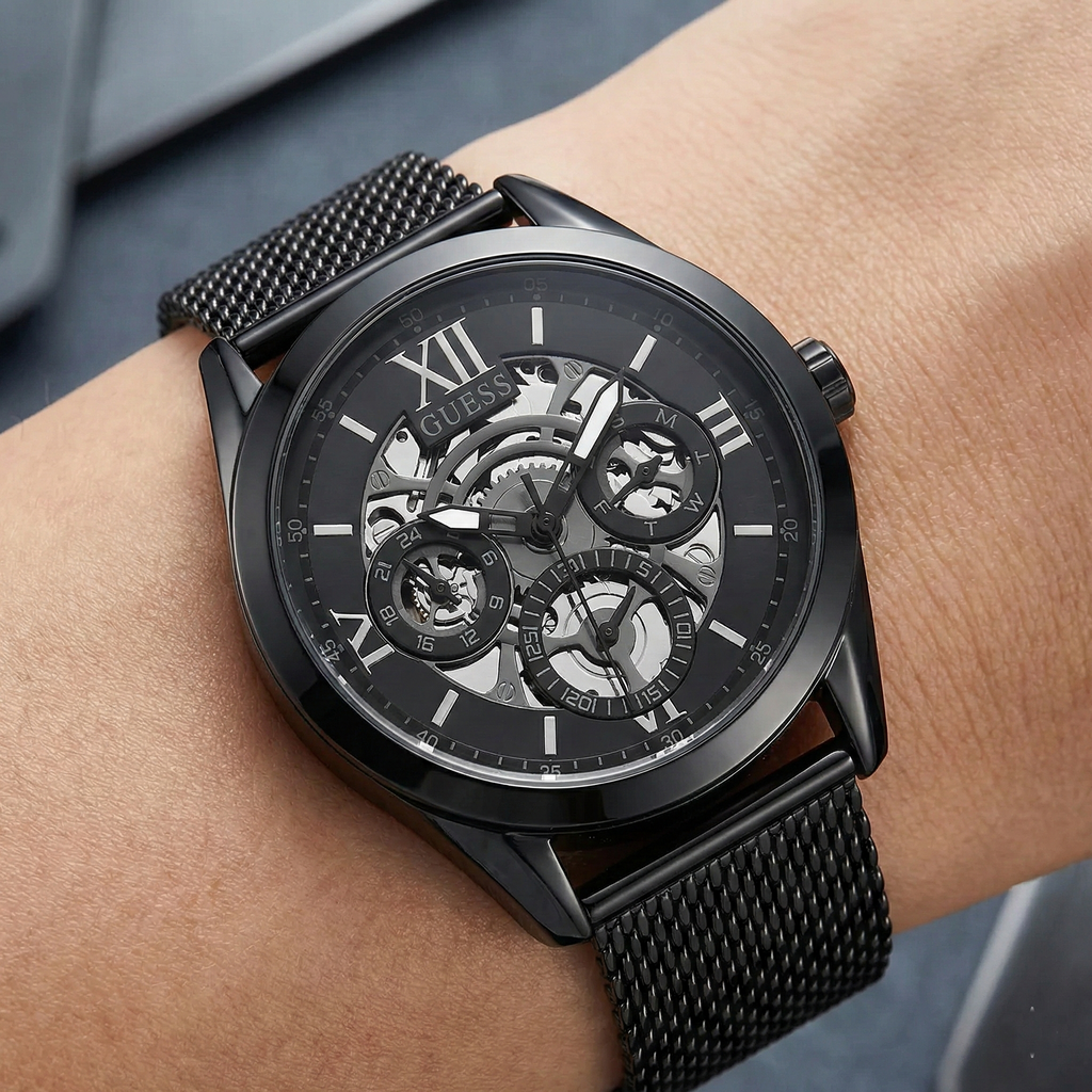 Guess GW0368G3 Men's All-Black Mesh Bracelet Watch