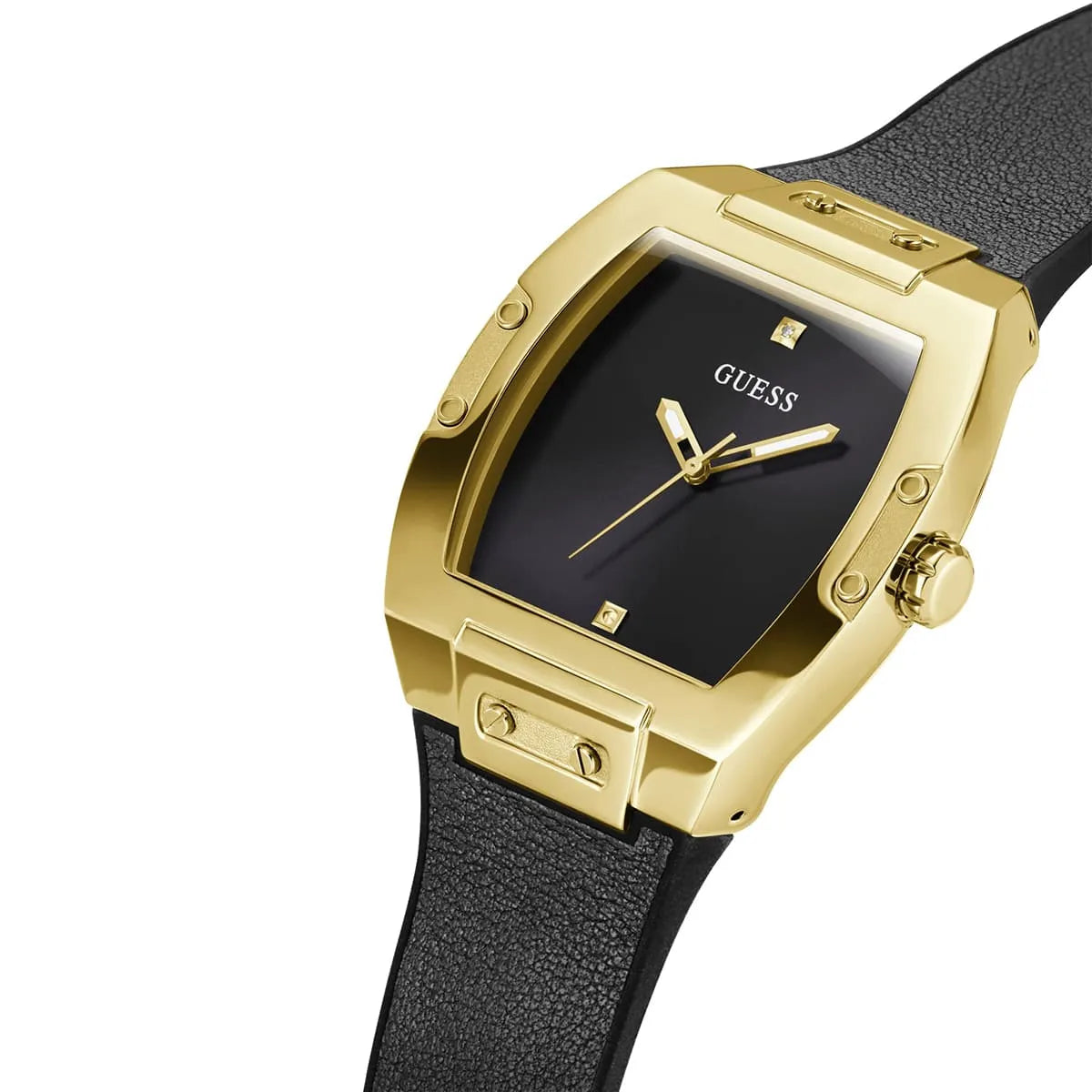 Guess Phoenix GW0386G3 Gold-Tone Case Black Minimalist Dial Leather Strap Men's Watch