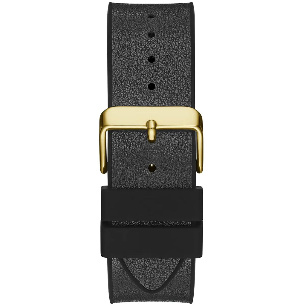 Guess Phoenix GW0386G3 ساعة يد رجالية بسوار جلدي ومينا سوداء بسيطة وعلبة ذهبية اللون