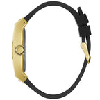 Guess Phoenix GW0386G3 ساعة يد رجالية بسوار جلدي ومينا سوداء بسيطة وعلبة ذهبية اللون