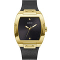 Guess Phoenix GW0386G3 ساعة يد رجالية بسوار جلدي ومينا سوداء بسيطة وعلبة ذهبية اللون