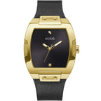 Guess Phoenix GW0386G3 ساعة يد رجالية بسوار جلدي ومينا سوداء بسيطة وعلبة ذهبية اللون