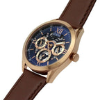 Guess Tailor GW0389G3 Rose Gold Case Blue Skeleton Dial Brown Leather Watch