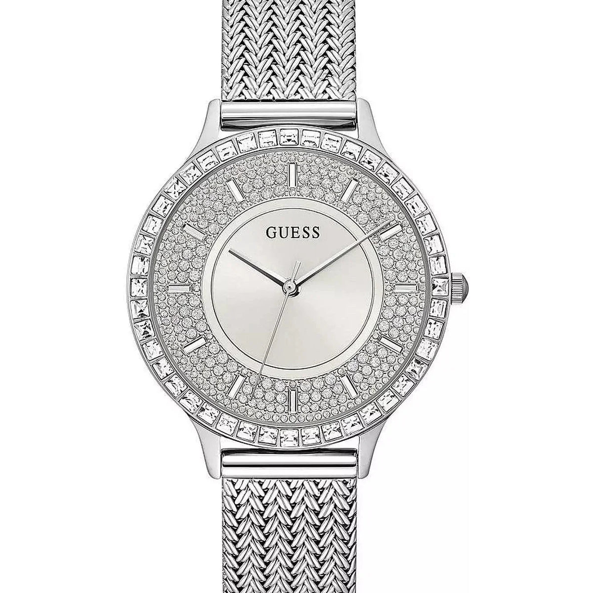 ساعة حريمي Guess Dress GW0402L1 فضية شبكية كريستال