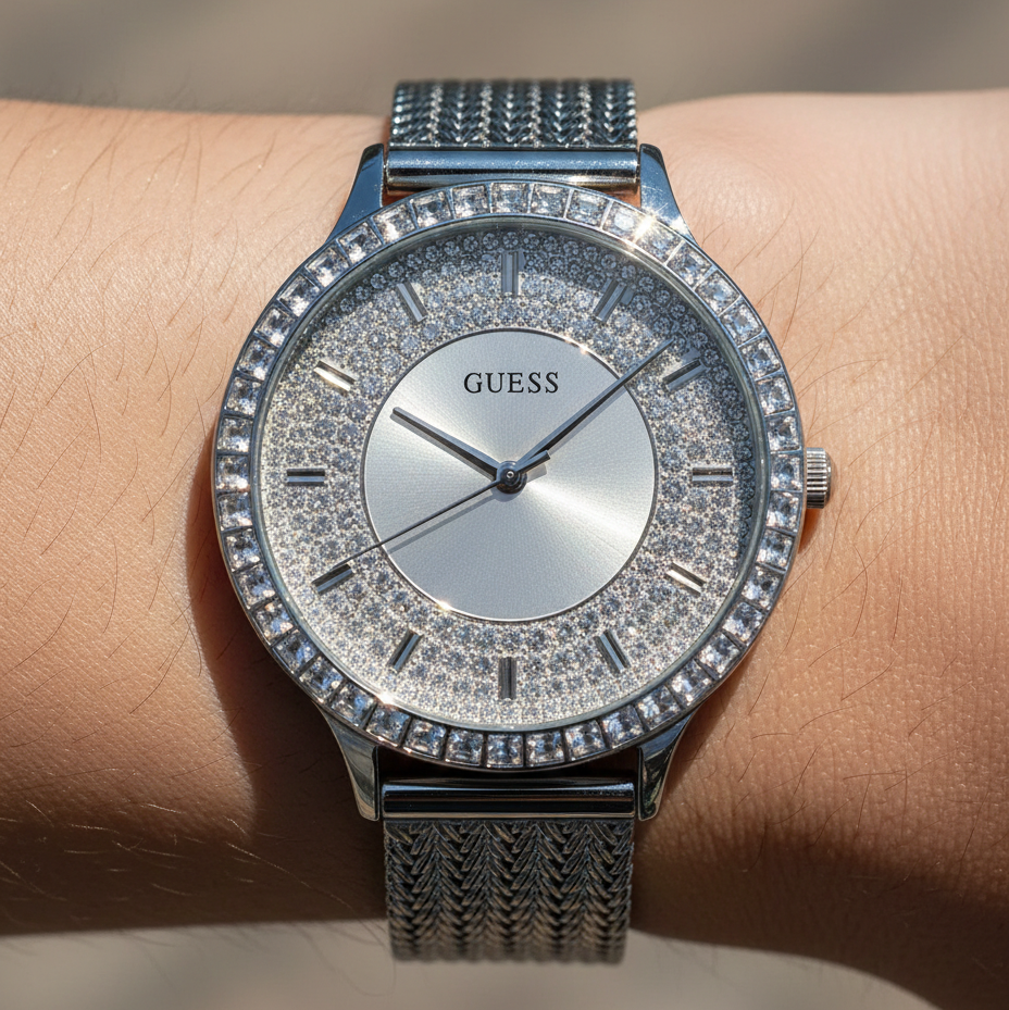 Guess Dress GW0402L1 Silver Mesh Crystal Ladies Watch