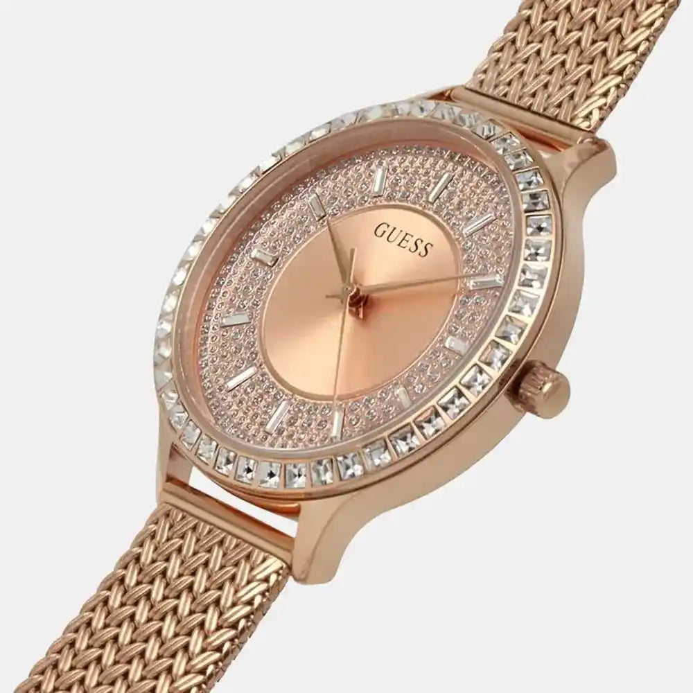 ساعة يد نسائية Guess Dress GW0402L3 شبكية كريستال بلون روز جولد