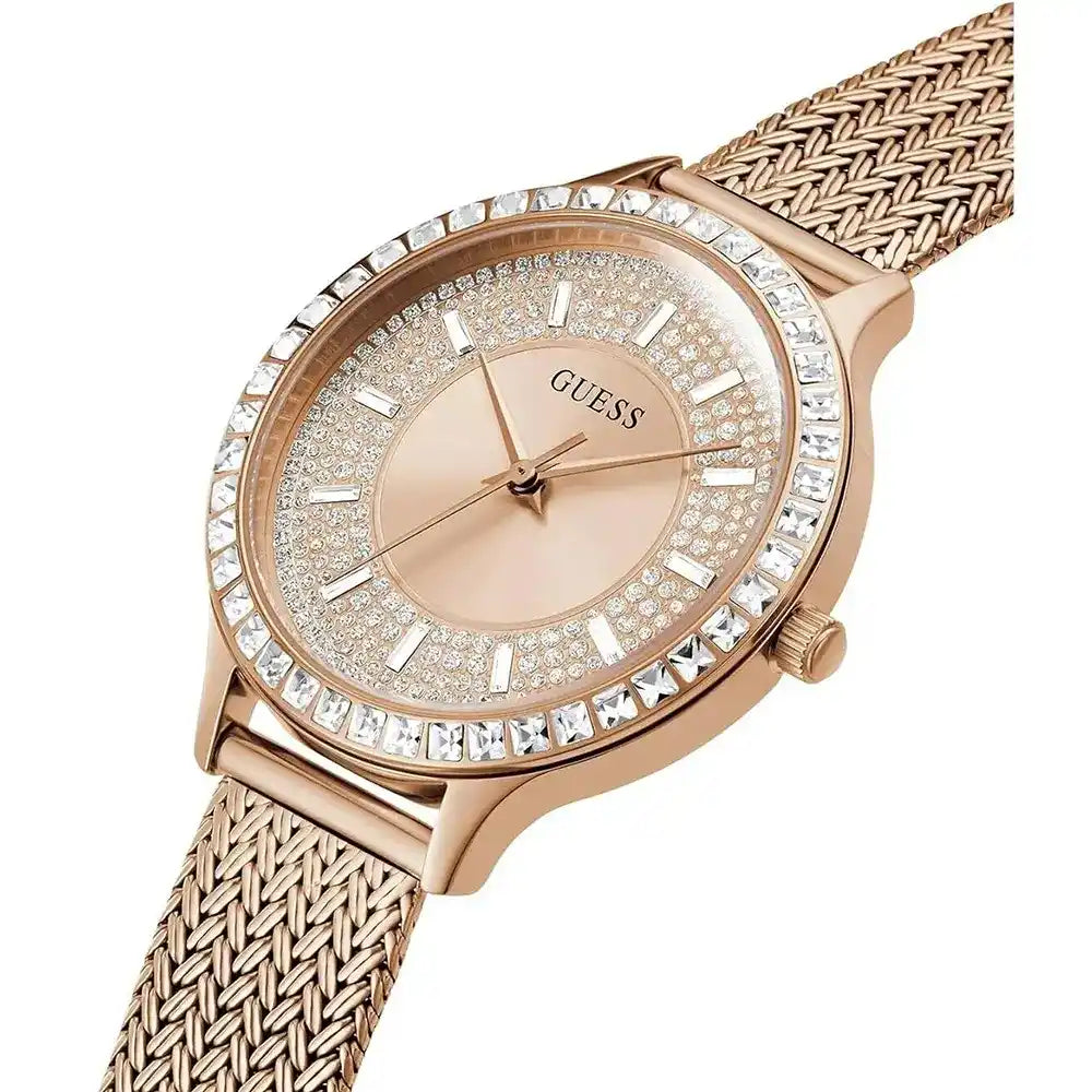 ساعة يد نسائية Guess Dress GW0402L3 شبكية كريستال بلون روز جولد