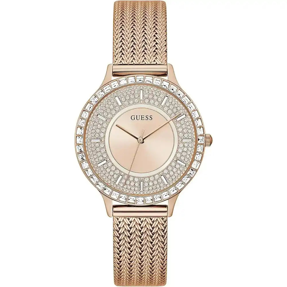ساعة يد نسائية Guess Dress GW0402L3 شبكية كريستال بلون روز جولد