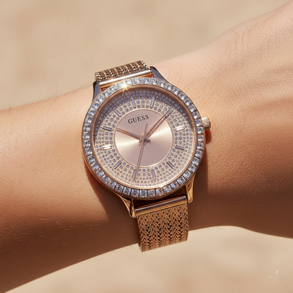 Guess Dress GW0402L3 Rose Gold Mesh Crystal Ladies Watch