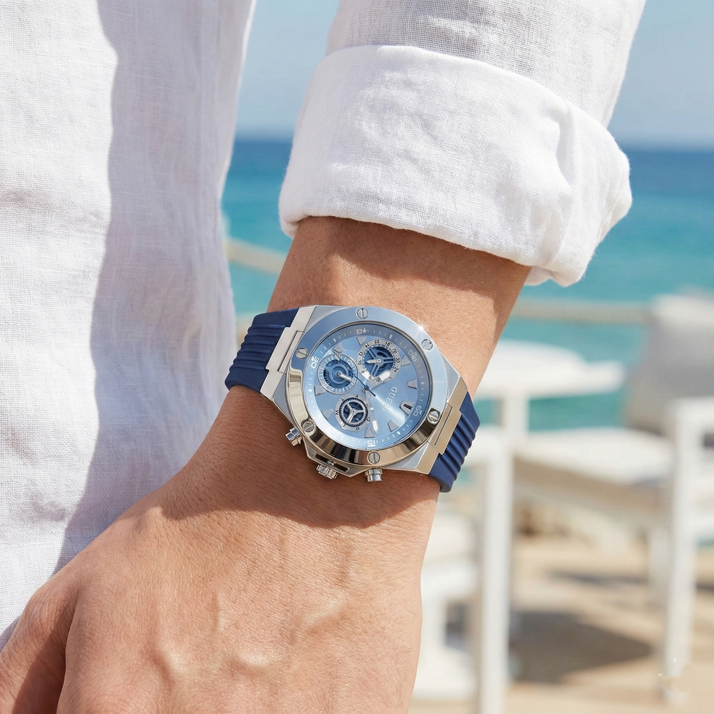 Guess GW0417G1 Men's Silver & Blue Rubber Watch