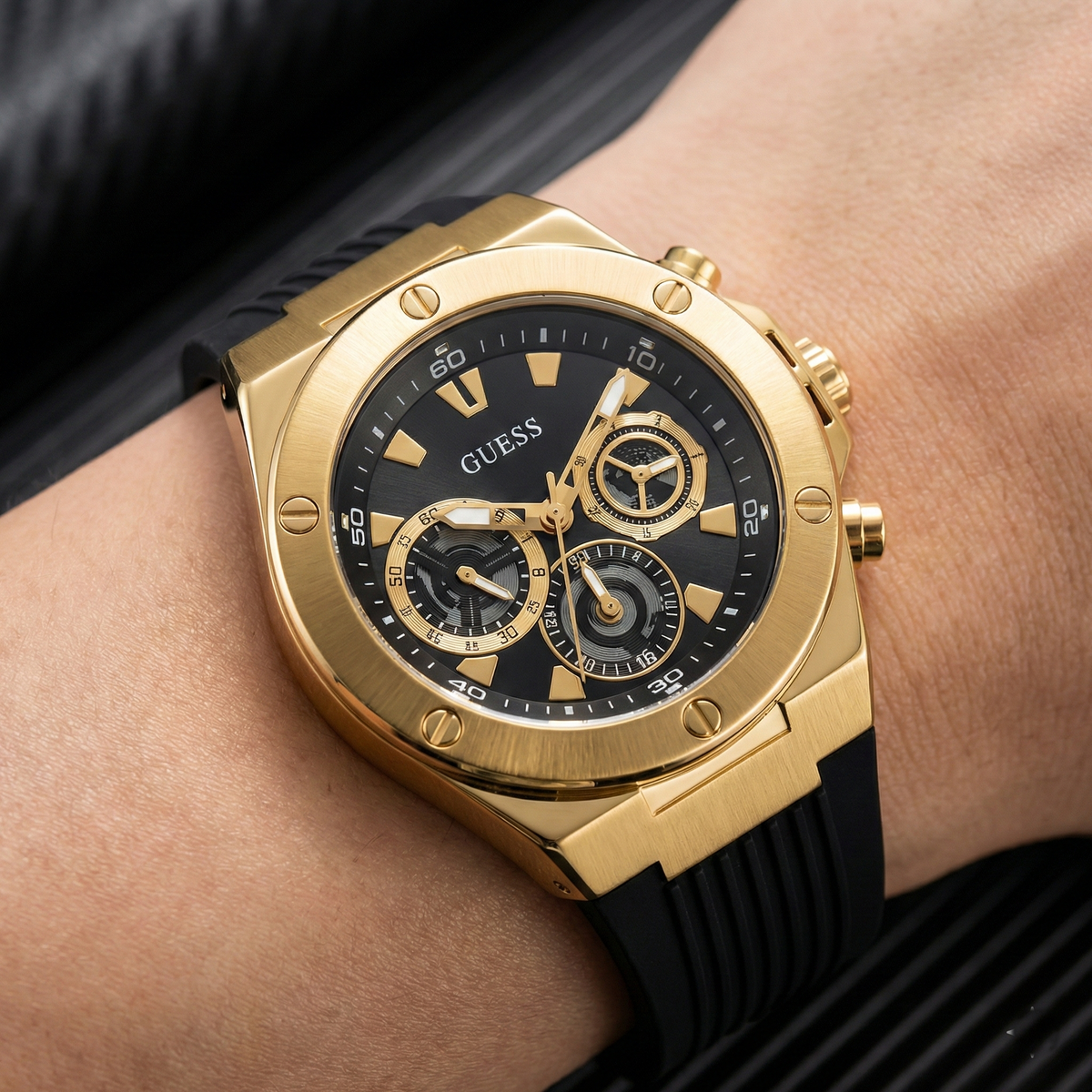 Guess GW0417G4 Top Tier Gold & Black Rubber Watch