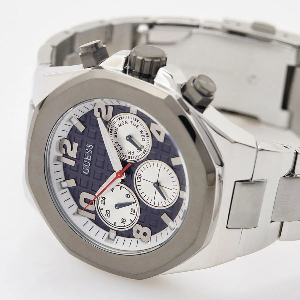 Guess Empire GW0489G1 Silver Steel Case Blue Textured Dial Men's Watch