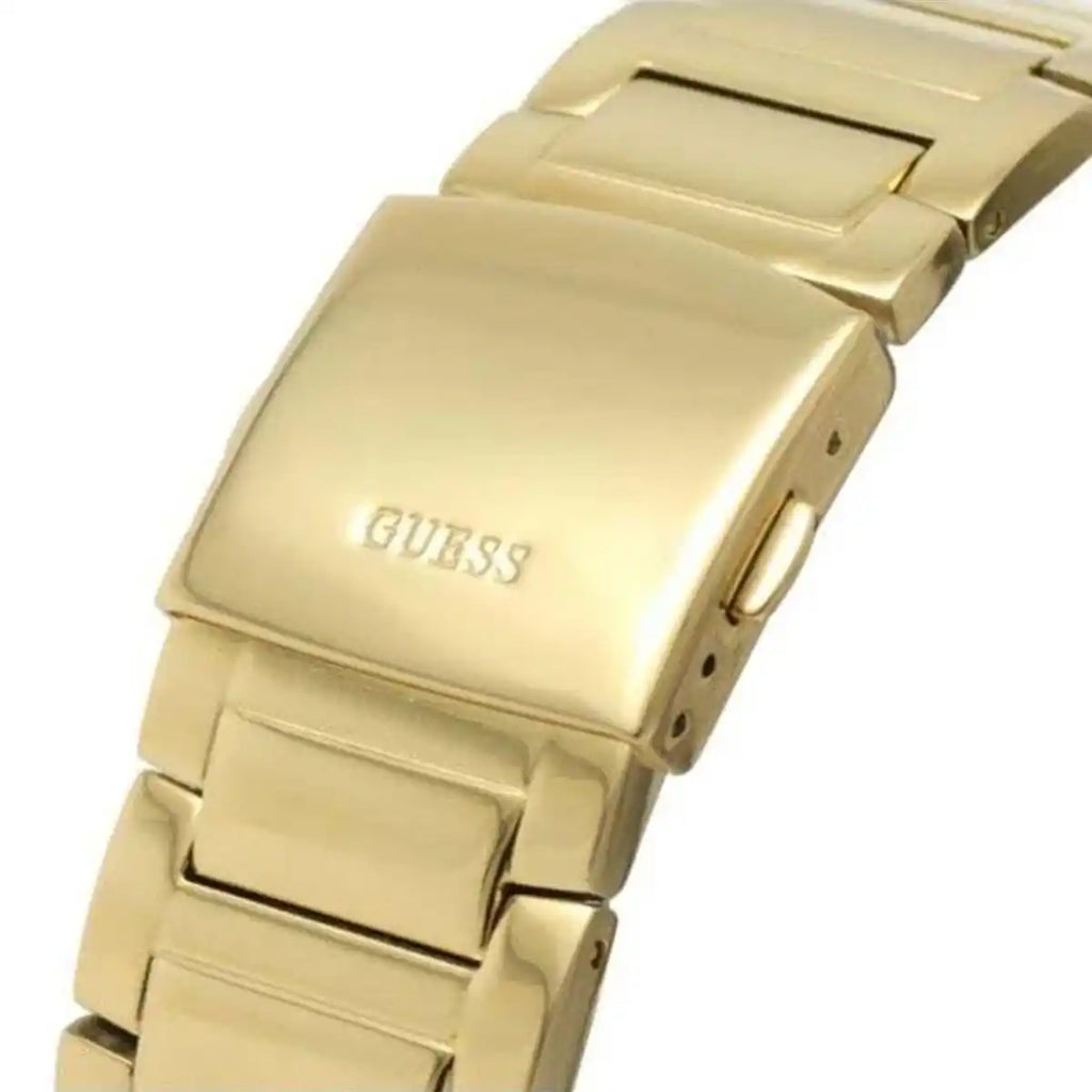 ساعة رجالي بهيكل عظمي مرصعة بالكامل بالكريستال الذهبي من Guess Headline GW0497G2