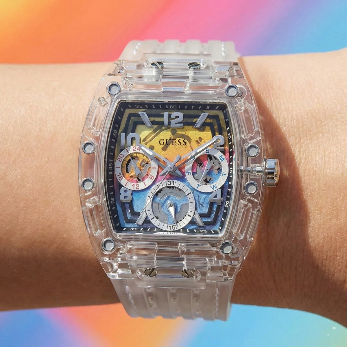Guess Phoenix GW0499G3 Men's Transparent & Rainbow Watch