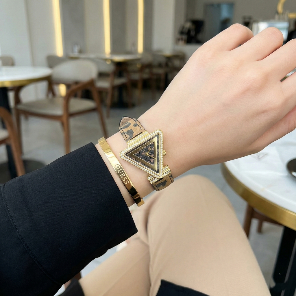Guess Fame GW0504L3 Triangle Gold & Leopard Print Watch