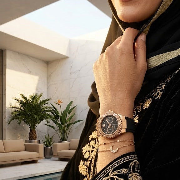 ساعة يد حريمي جويس لايم لايت GW0519L4 متعددة المهام بسوار مطاطي أسود ومينا سوداء