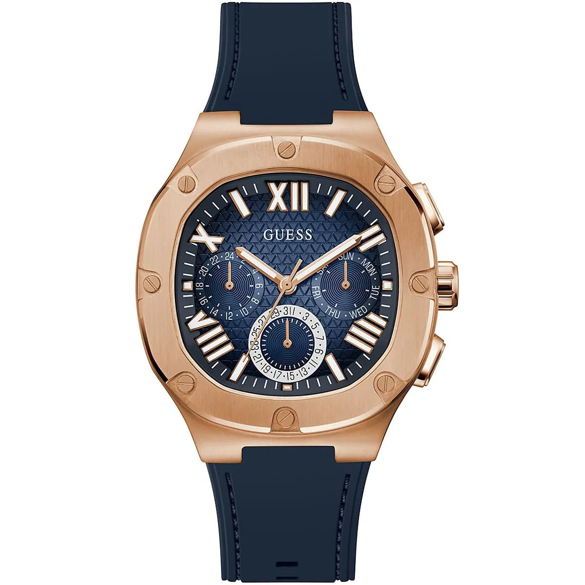 Guess Headline GW0571G2 Rose Gold Case Navy Blue Dial Rubber Strap Men's Watch