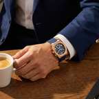Guess Headline GW0571G2 Rose Gold Case Navy Blue Dial Rubber Strap Men's Watch