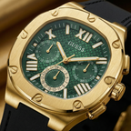 Guess Headline GW0571G3 Gold-Tone Case Green Textured Dial Black Rubber Strap Men's Watch