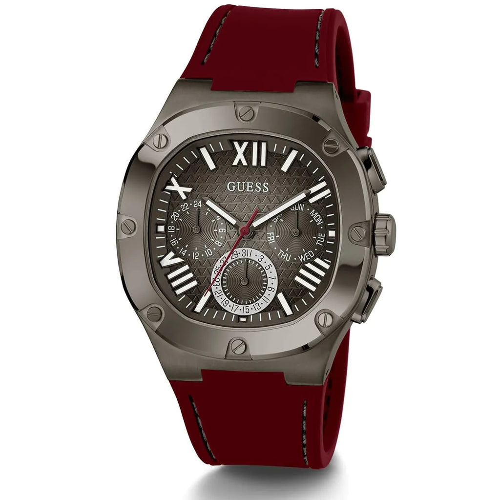 Guess Headline GW0571G4 Gunmetal Case Black Dial Red Rubber Strap Men's Watch