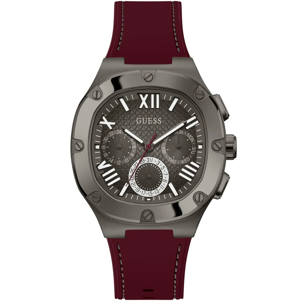 Guess Headline GW0571G4 Gunmetal Case Black Dial Red Rubber Strap Men's Watch