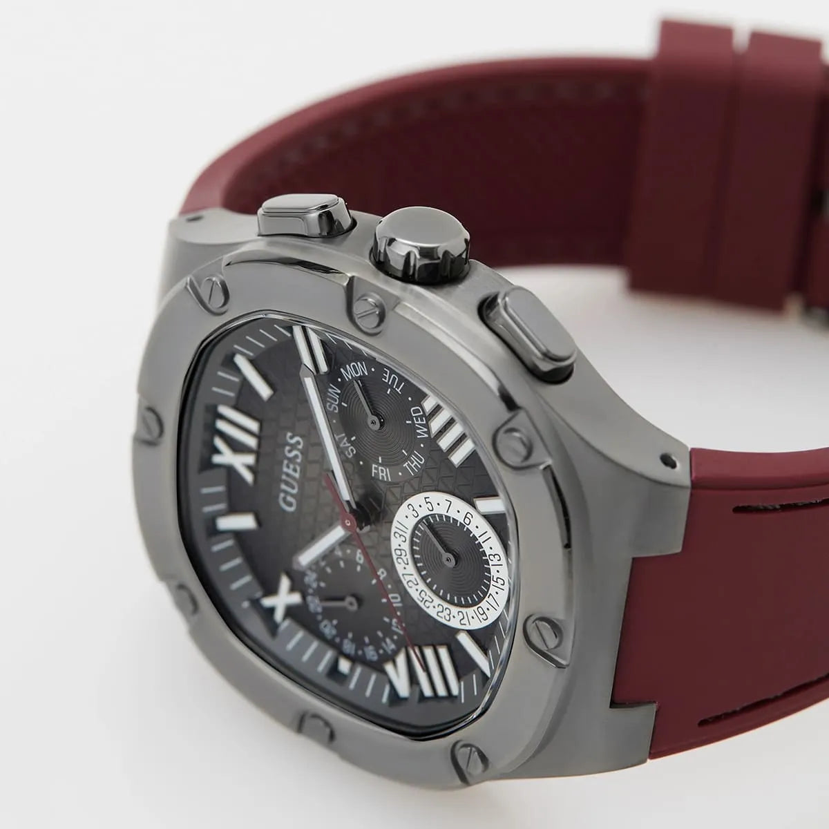 Guess Headline GW0571G4 Gunmetal Case Black Dial Red Rubber Strap Men's Watch
