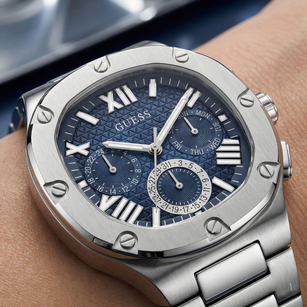 Guess Headline GW0572G1 Men's Silver-Tone & Blue Dial Watch