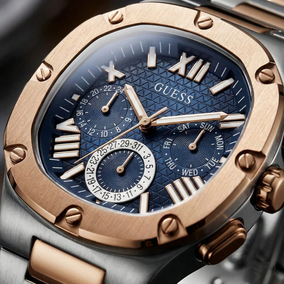 Guess Headline GW0572G4 Two-Tone Silver & Rose Gold Blue Dial Men's Watch
