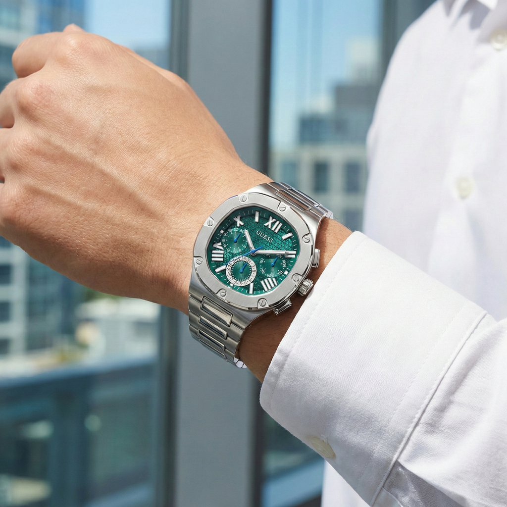 Guess Headline GW0572G6 Men's Silver-Tone & Green Dial Watch