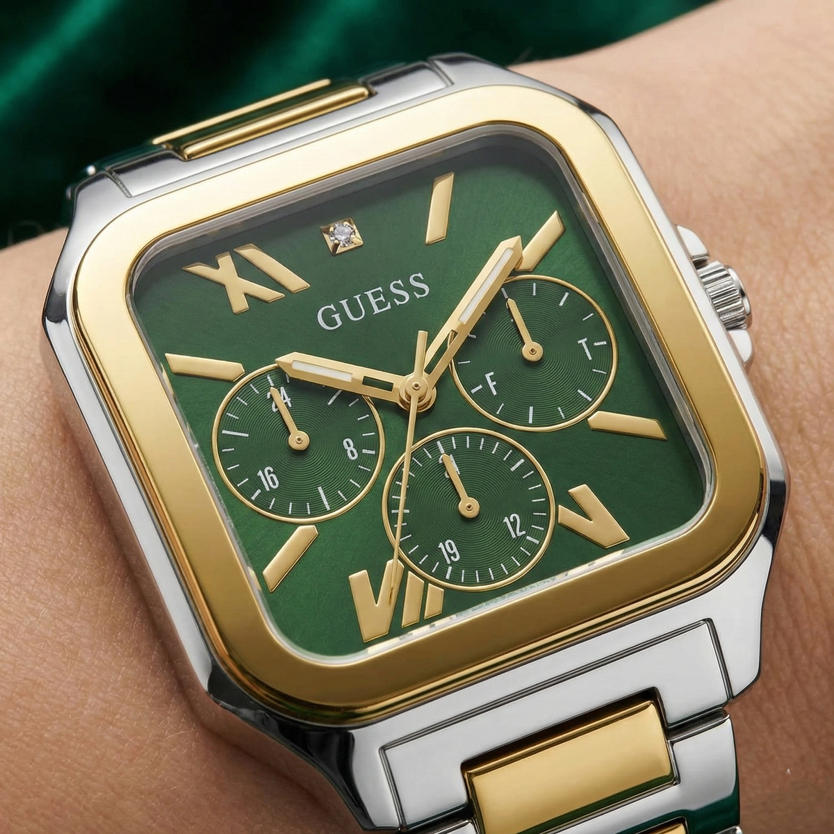 Guess GW0631G1 Men's Two-Tone Square Watch with Green Dial
