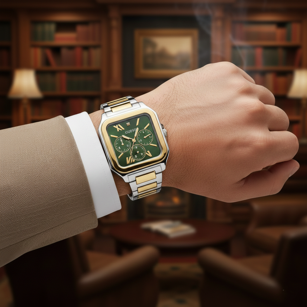 Guess GW0631G1 Men's Two-Tone Square Watch with Green Dial