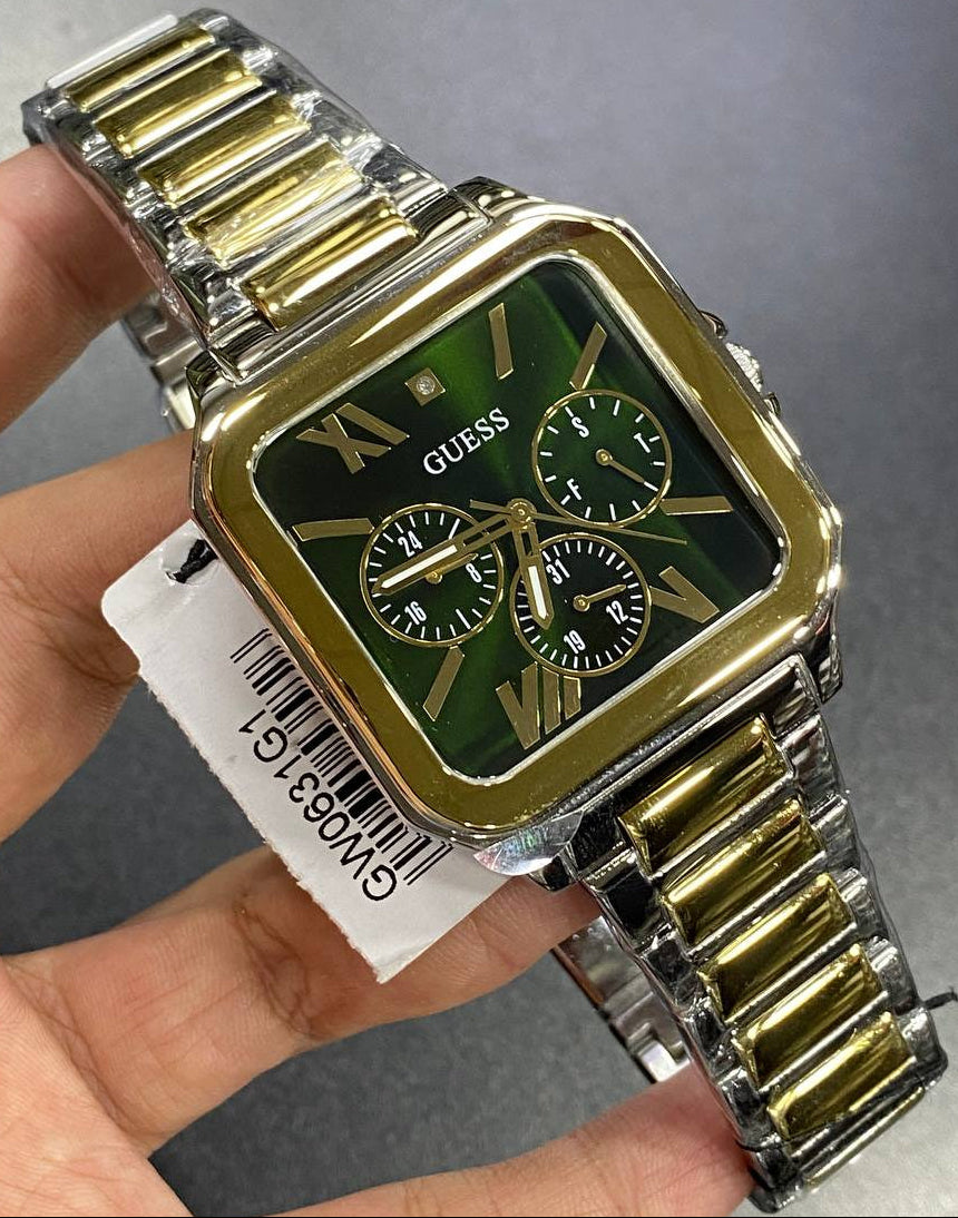 Guess GW0631G1 Men's Two-Tone Square Watch with Green Dial