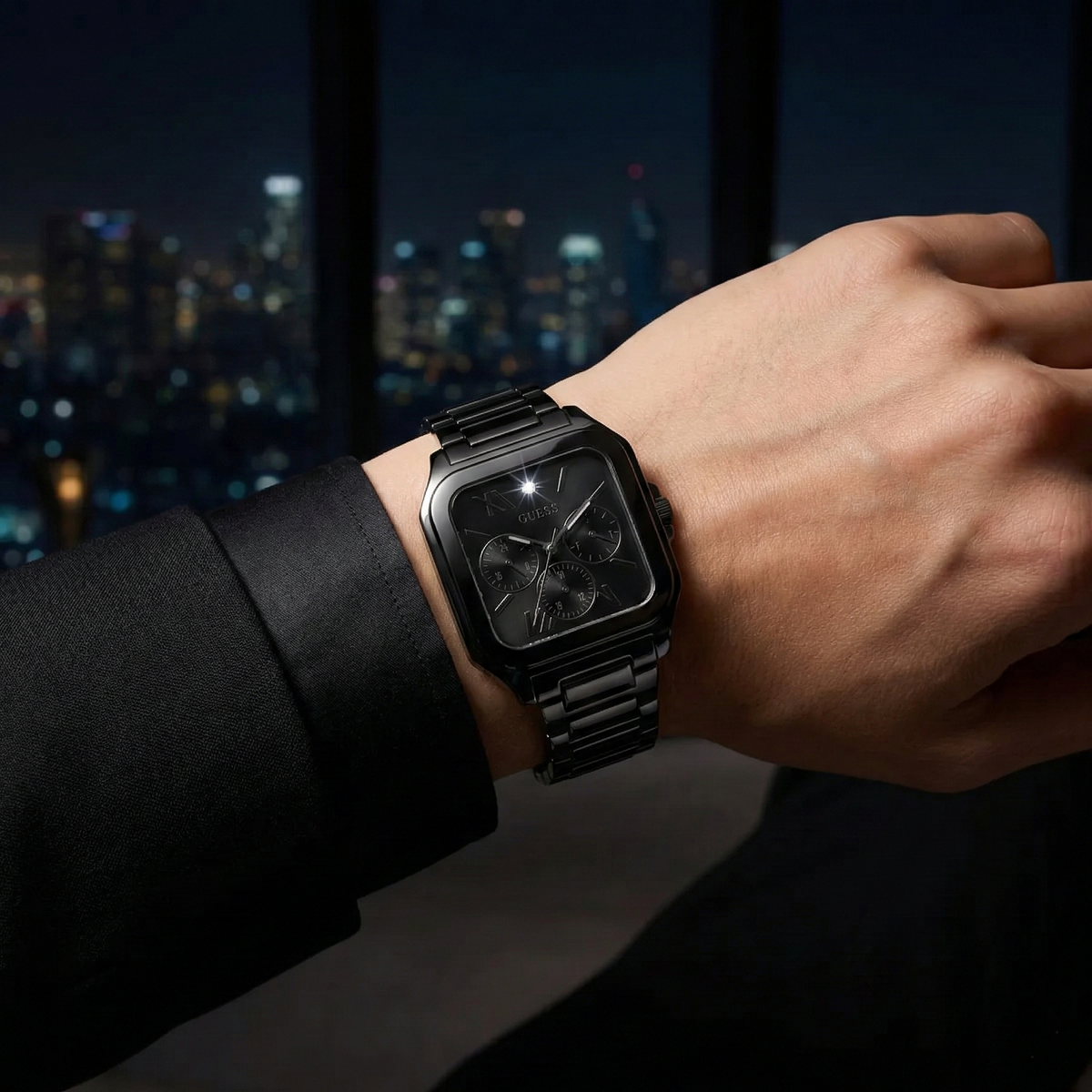 Guess GW0631G2 Full Black Square Case Multifunction Dress Men's Watch