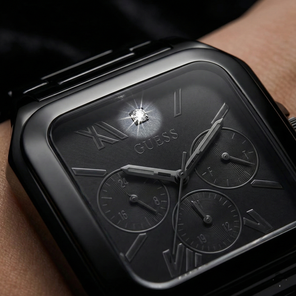 Guess GW0631G2 Full Black Square Case Multifunction Dress Men's Watch