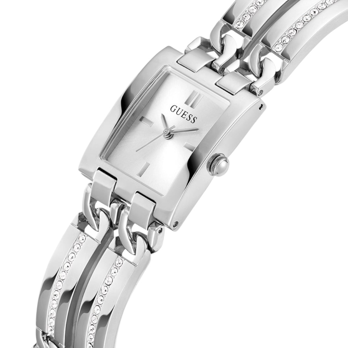Guess GW0668L1 Silver Tone Rectangular Crystal Bracelet Watch
