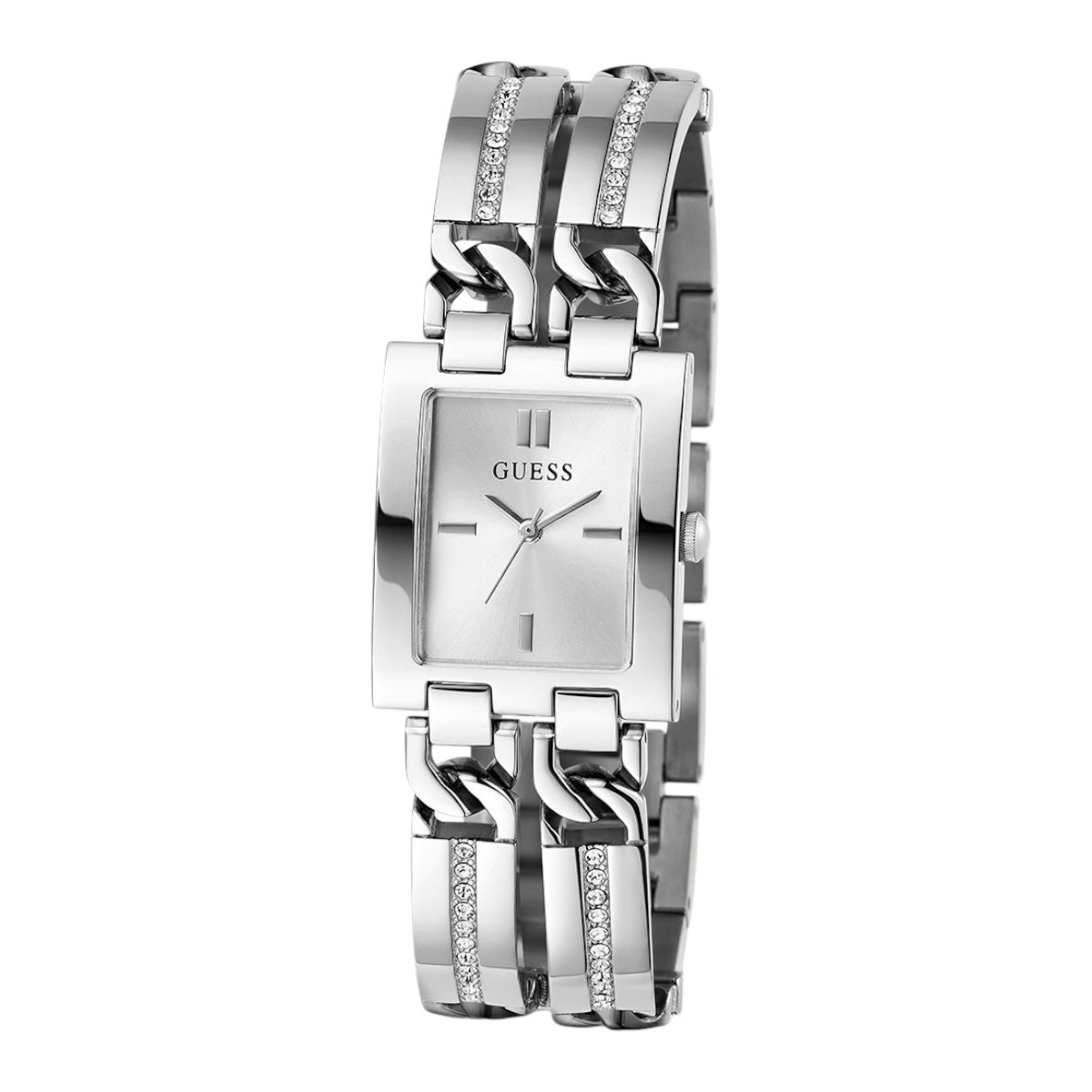 Guess GW0668L1 Silver Tone Rectangular Crystal Bracelet Watch