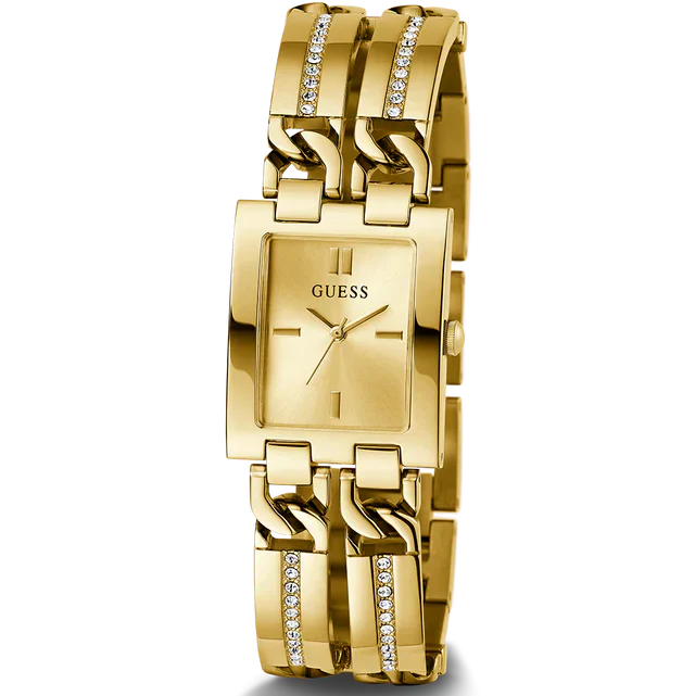 Guess GW0668L2 Gold Tone Rectangular Crystal Bracelet Watch